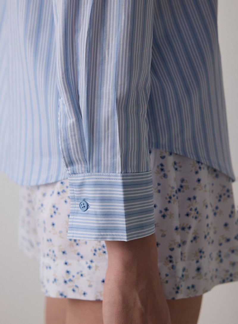 بنتي طقم بيجامة بأكمام طويلة وياقة قميص وشورت - Image 4